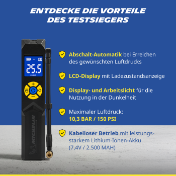 MICHELIN Air Power Mini 1 Akku-Mini-Kompressor 10 Bar
